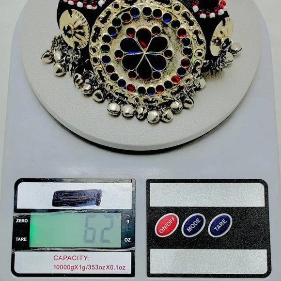 Silver Matha Patti, Traditional Matha Patti With Multicolor Glass Stone and Bell - Picture 12 of 14